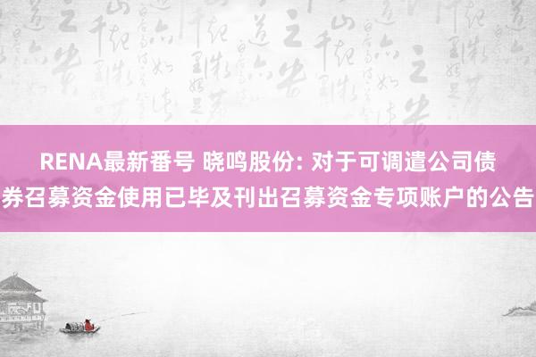 RENA最新番号 晓鸣股份: 对于可调遣公司债券召募资金使用已毕及刊出召募资金专项账户的公告