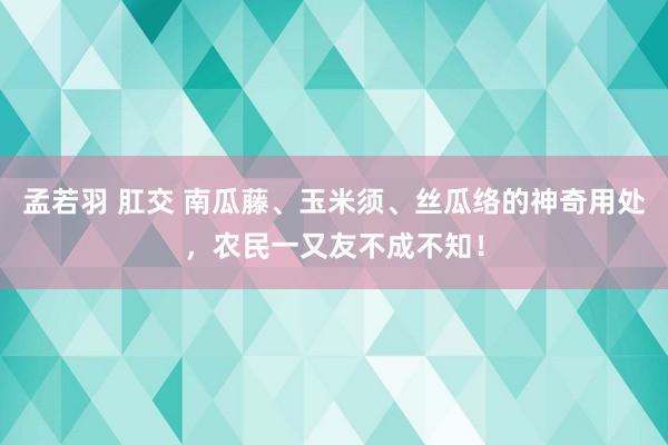 孟若羽 肛交 南瓜藤、玉米须、丝瓜络的神奇用处，农民一又友不成不知！