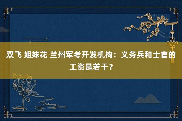 双飞 姐妹花 兰州军考开发机构：义务兵和士官的工资是若干？