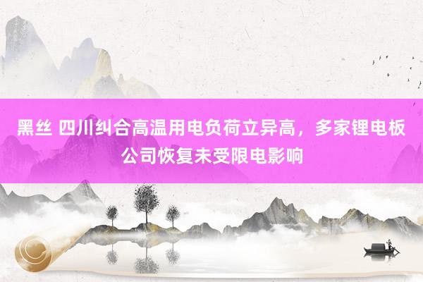 黑丝 四川纠合高温用电负荷立异高，多家锂电板公司恢复未受限电影响