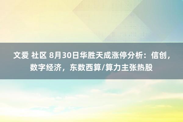 文爱 社区 8月30日华胜天成涨停分析：信创，数字经济，东数西算/算力主张热股